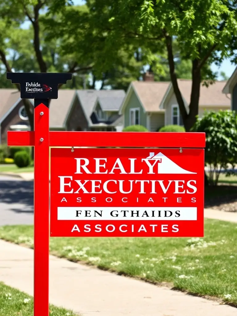 A real estate sign with the Realty Executives Associates logo prominently displayed in front of a home in Alcoa, TN, emphasizing the brokerage's marketing reach and local presence.
