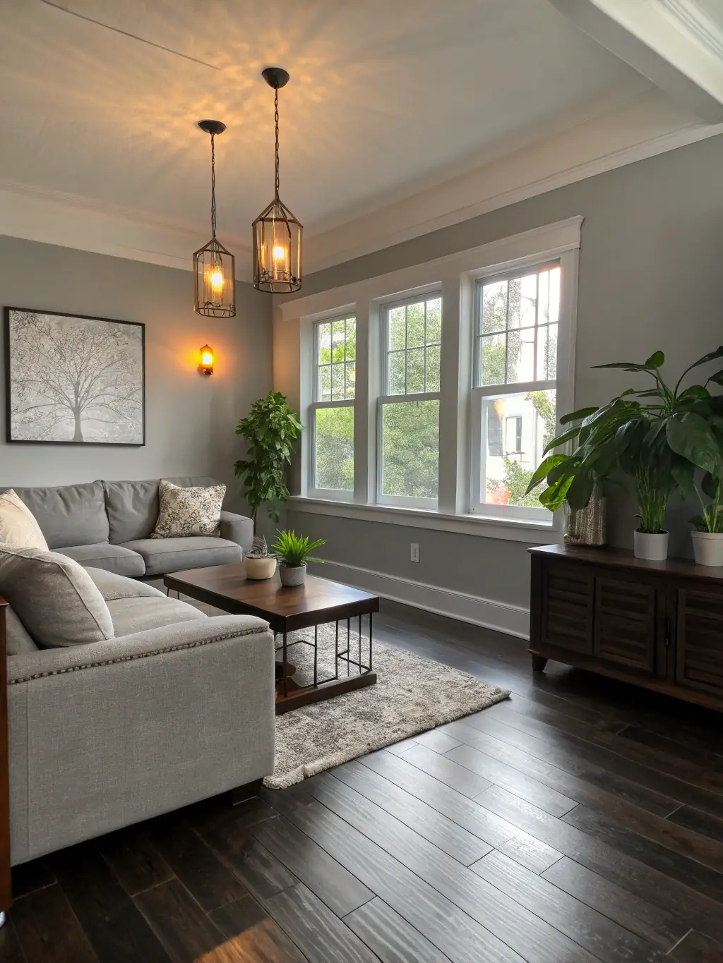 An interior shot of a staged living room in a Blount County home, featuring neutral colors, decluttered surfaces, and strategic furniture arrangement to create an appealing space.