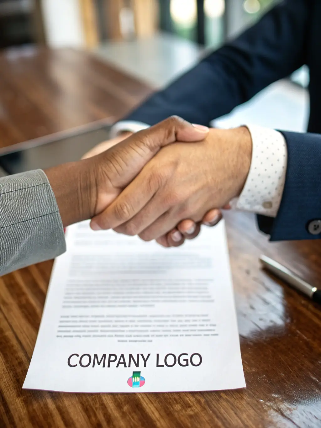 A close-up shot of hands shaking over a contract, symbolizing a successful negotiation and the final steps of closing a real estate deal in Maryville.